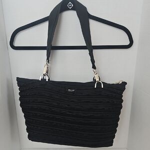 BAM | Women's Black Zipper Flat Bottom Silver Tone Hardware Washable Tote Bag